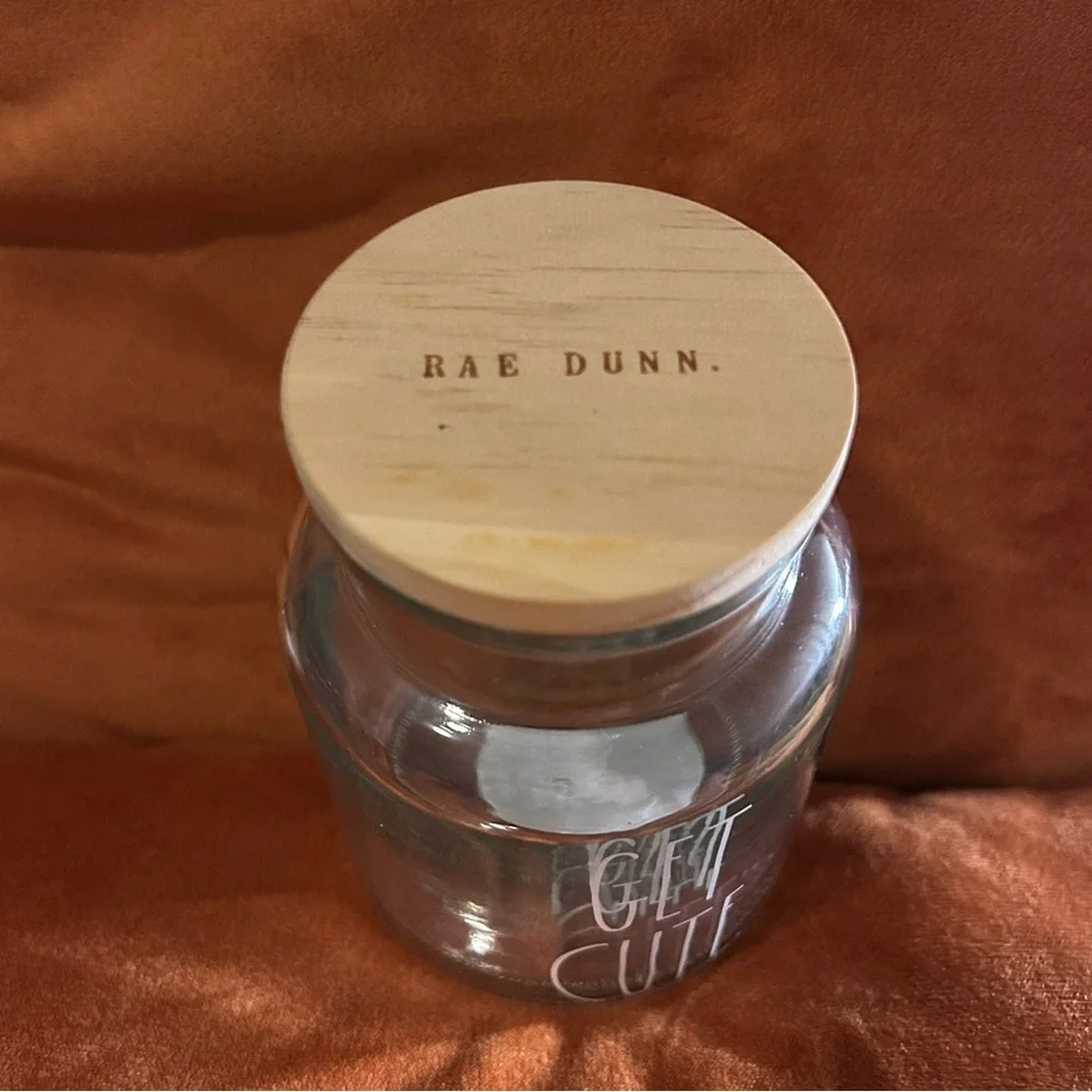 BRAND NEW WITH TAGS Rae Dunn Glass Jar, “Get Cute” Hair Elastic Holder